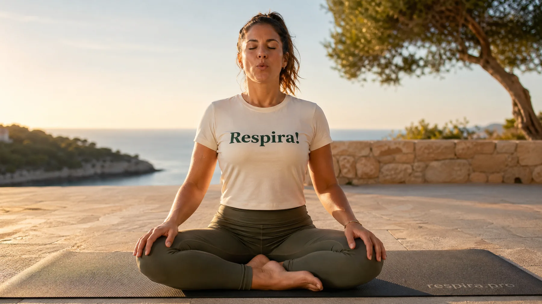 Mujer practicando respiración activa al aire libre
