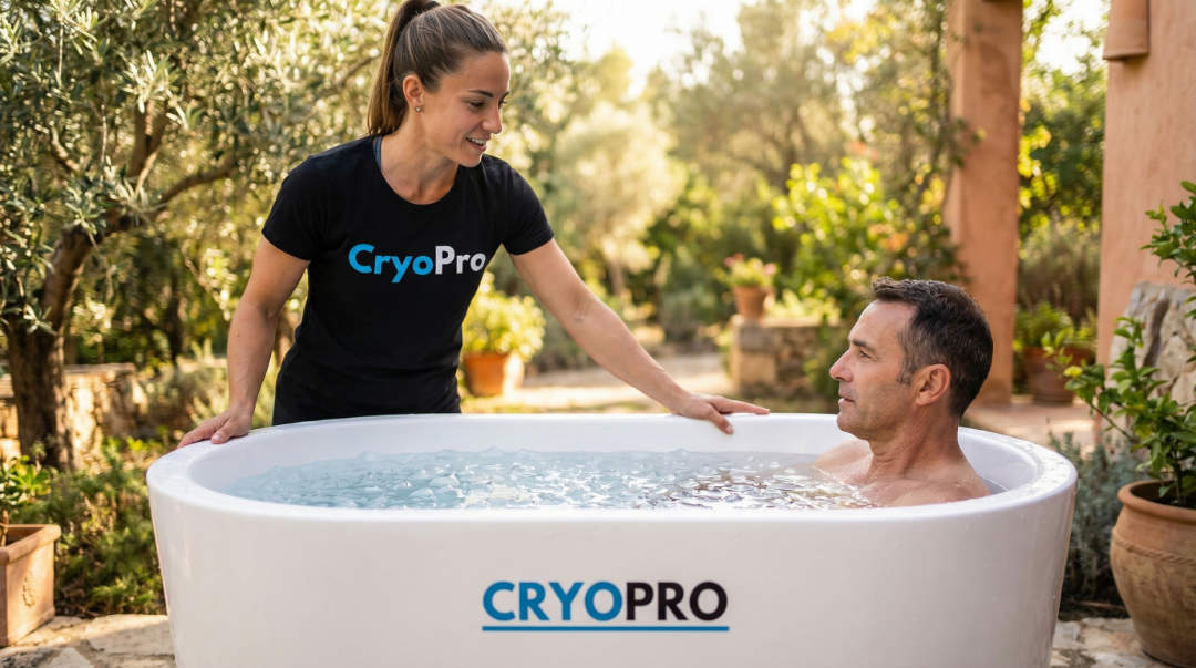 Instructor CryoPro guiando un baño de hielo para evento Bilbao