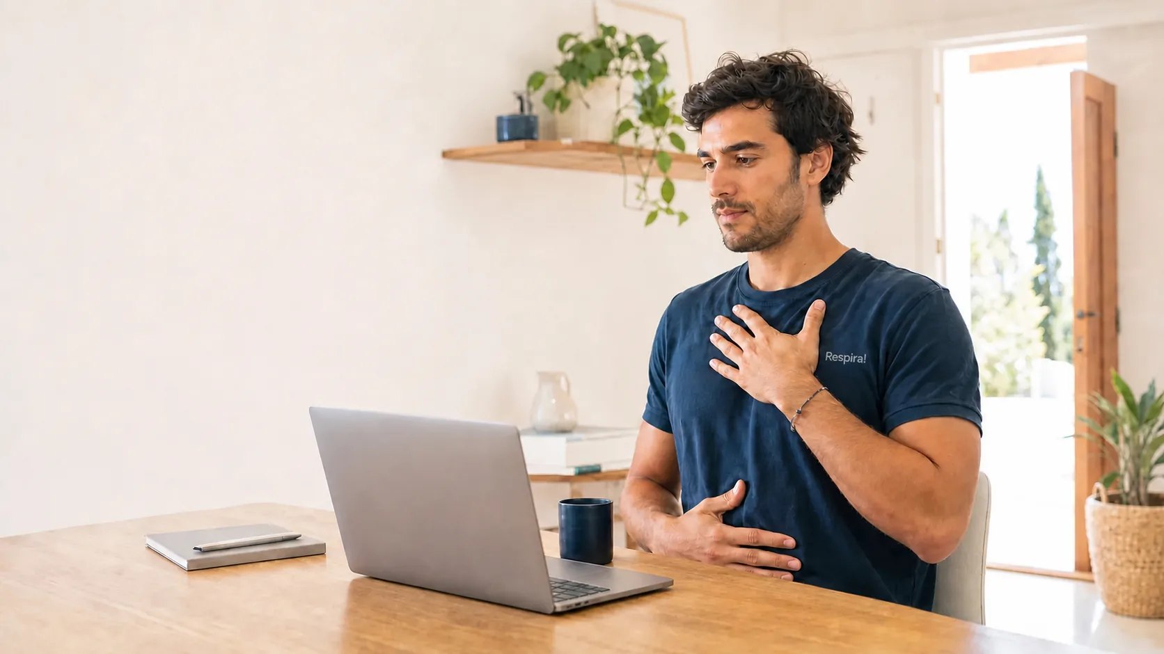 Alumno practicando el curso de respiración online Respira! en casa